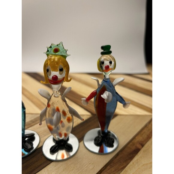 Set Of 6 - 4” Vintage Murano Style Clown Glass Art Lot Clowns - Picture 6 of 9